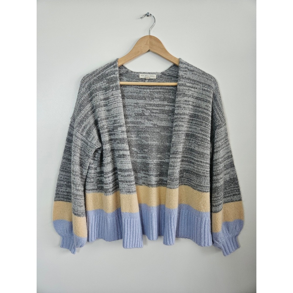 Truly Madly Deeply Colorblock Cardigan Gray Blue Yellow Slouchy Urban Outfitters - Picture 2 of 4